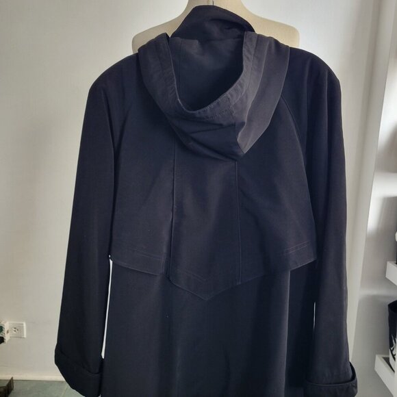 Fleet Street Black Trench Coat M, Drawstring Waist, Detachable Hood, Fall Office - Picture 13 of 14